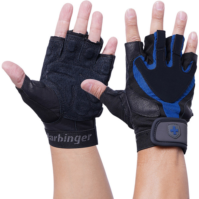 하빈져 트레이닝 헬스 장갑 남성용 양손세트, 블랙&블루, 1개