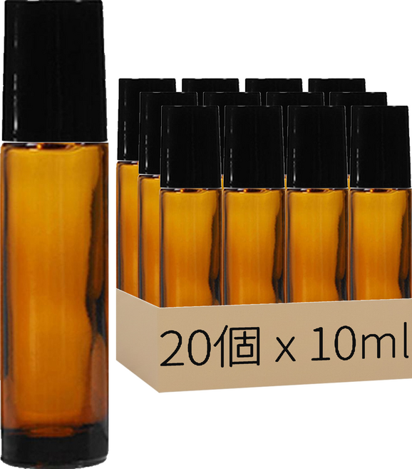 滾珠香水空瓶 10ml, 20個, 黑色(瓶蓋)+棕色(容器)