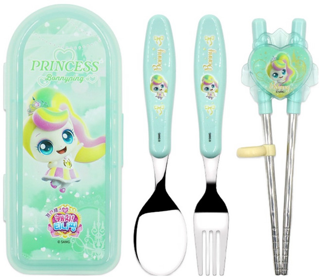 르번 프린세스 캐치티니핑 올인원 교정 젓가락 풀세트, 뽀니핑, 스푼 + 포크 + 젓가락 + 케이스, 1세트