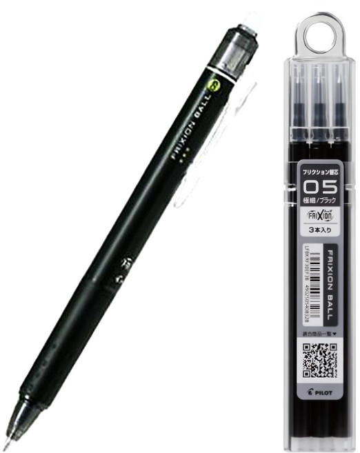 프릭션 볼 노크 볼펜 0.5mm + 리필심 0.5mm, 블랙, 1세트