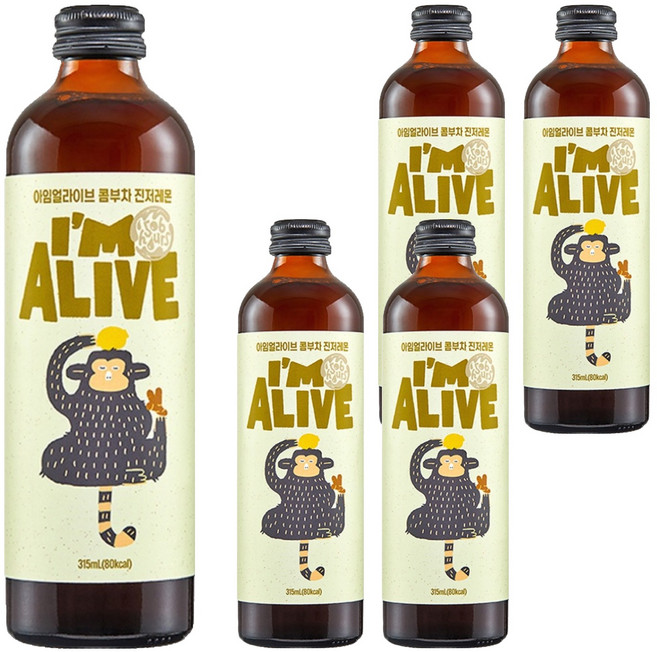 아임얼라이브콤부차 유리병 진저레몬, 315ml, 5개