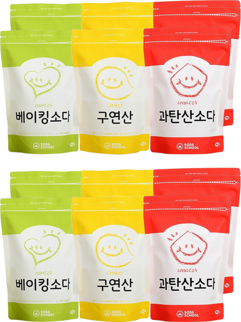 소다스쿨 베이킹소다1kg + 구연산1kg + 과탄산소다1kg 세트, 2세트