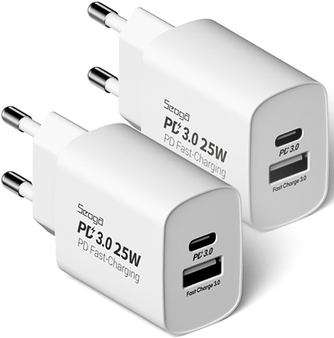 서가 C타입 초고속 충전기 어댑터 25W PD3.0 PPS 2포트 멀티, 화이트, 2개