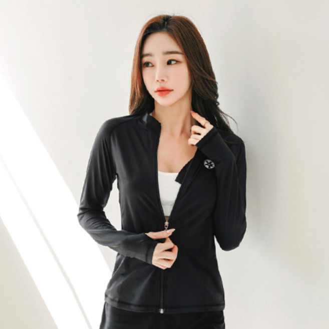 튜브트리 여성용 핑거홀 래쉬가드 상의 B6213, 블랙