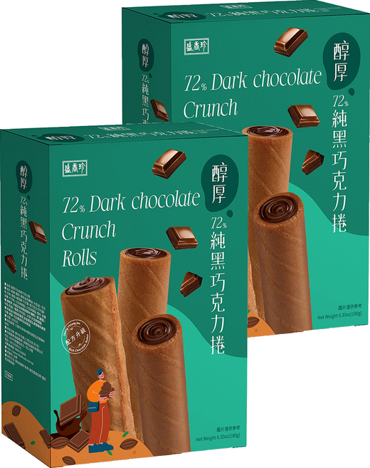 盛香珍 醇厚72%純黑巧克力風味捲, 180g, 2盒