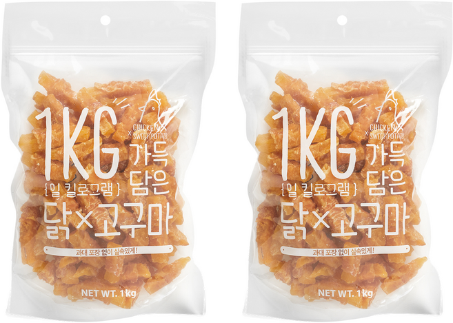 슈퍼츄 강아지 일킬로그램 가득담은 육포, 혼합맛(닭/고구마), 1kg, 2개