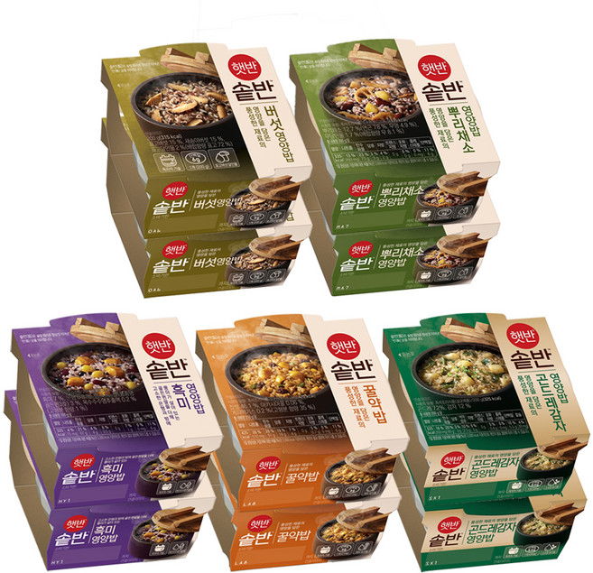 햇반 솥반 곤드레 감자영양밥 200g 2p + 뿌리채소 영양밥 200g 2p + 꿀약밥 210g 2p + 흑미 영양밥 200g 2p + 버섯 영양밥 200g 2p, 1세트