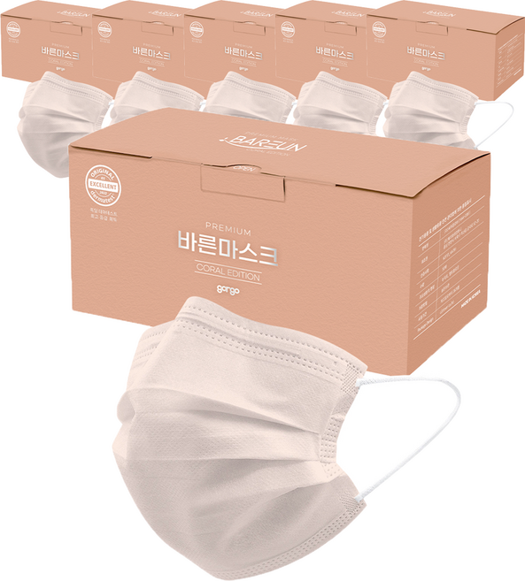 고르고 바른 마스크 대형 성인용, 50매입, 6개, 코랄