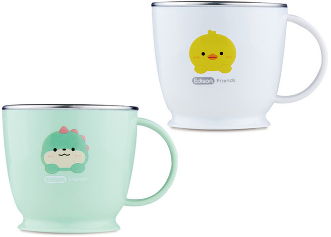 에디슨 프렌즈 논슬립 스텐 유아동 한손컵 2p 세트, 공룡 + 오리, 1세트, 240ml
