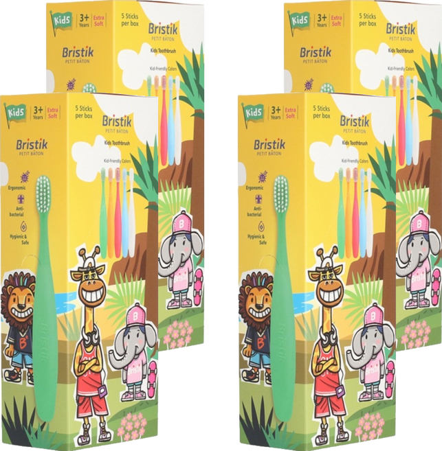브리스틱 에르고 2단계 어린이 칫솔, SKYBLUE + WHITE + ORANGE + GREEN + PINK, 5개입, 4개