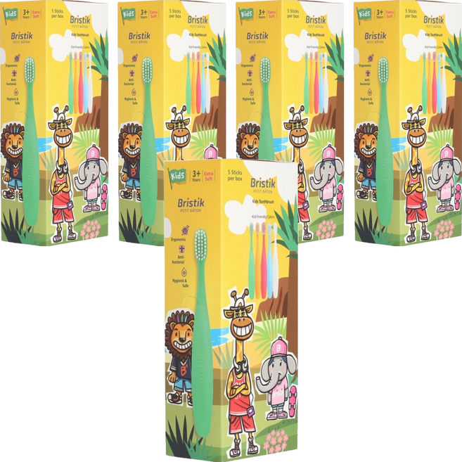 브리스틱 에르고 2단계 어린이 칫솔, SKYBLUE + WHITE + ORANGE + GREEN + PINK, 5개입, 5개