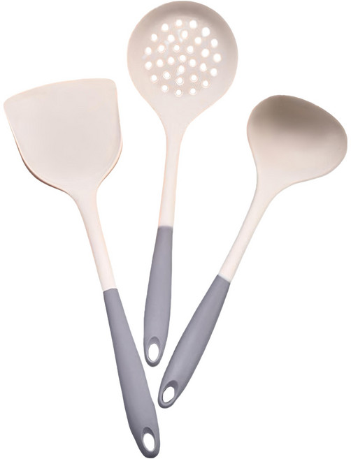 生活King 耐高溫廚具 3件組, 鍋鏟 + 湯勺 + 漏勺, 1組, 米色 + 灰色