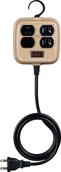 MAX STAR 太星電工 一開二插工業風延長線 3孔 PD20W, 2.7m, 沙棕色, 1個