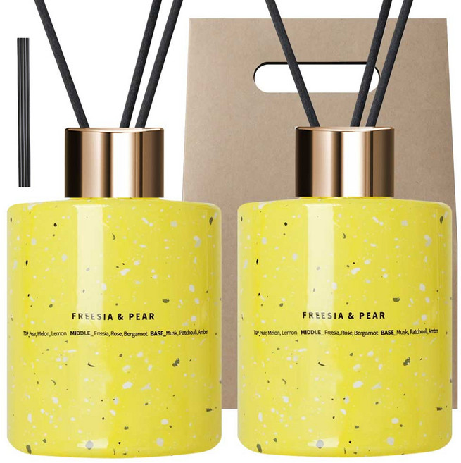 플렌느 마블 디퓨저 2p + 스틱 랜덤발송 10p + 쇼핑백 세트, 프리지아앤페어, 200ml, 2개