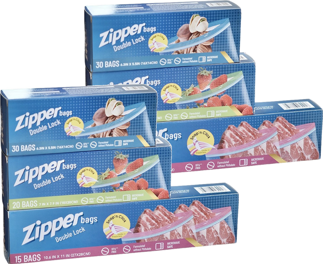 Solid 食品級矽膠雙鏈密封保鮮袋/抽取式保鮮冷藏密封袋/食品分裝袋, 大 15個 + 中 20個 + 小 30個, 65個裝, 2組