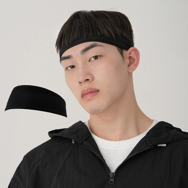 탐사 스포츠 냉감 퀵드라이 베이직 헤어밴드 2pcs, 블랙