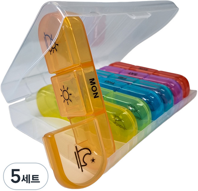 네스팅홈 요일별 21칸 끼니별 알약 케이스 투명 7색, 5세트