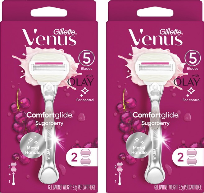 Venus 올레이 슈가베리 면도기 + 면도날 2개, 1세트