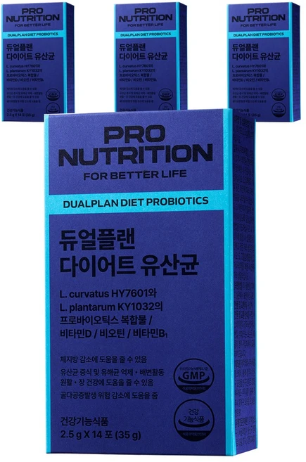 PRONUTRITION 정품 듀얼플랜 다이어트 유산균 14p, 35g, 4개 - 쿠팡