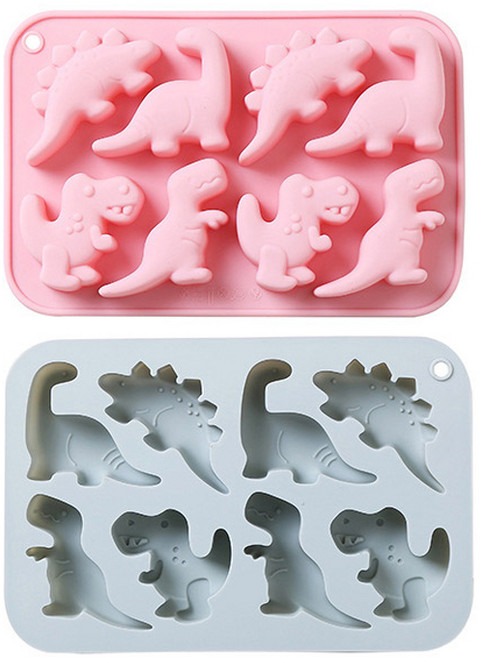 이홈베이킹 밥안먹으면 공룡이 잡아간다 실리콘 몰드 8구 2종 세트, 블루, 핑크, 1세트
