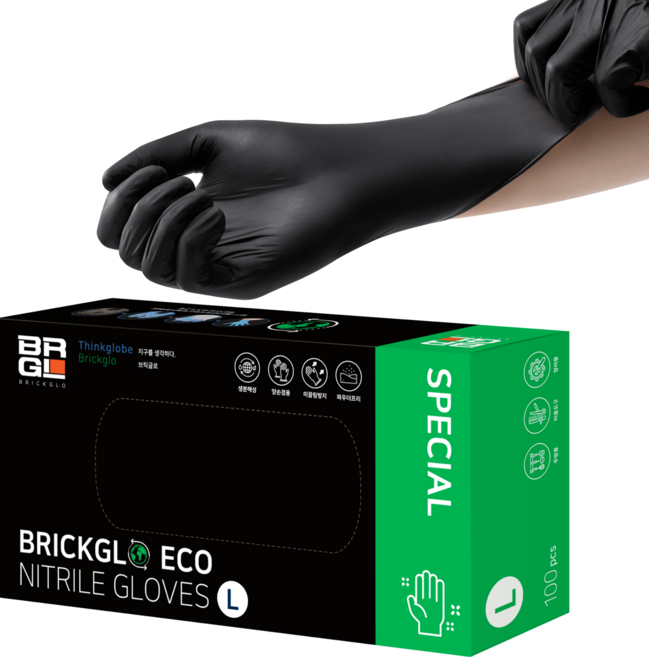브릭글로 ECO 스페셜 생분해성 에코 니트릴장갑 100p, 블랙, 대(L), 1개