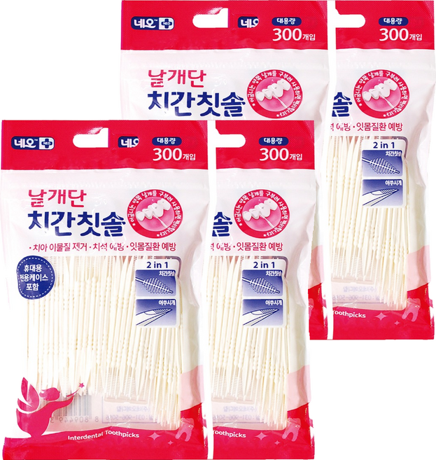 네오 메디칼 날개단 치간칫솔, 300개입, 4개