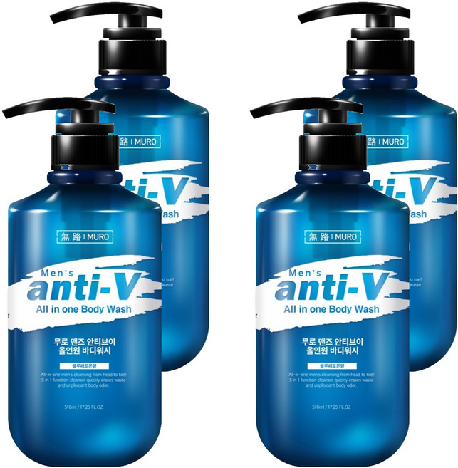 MURO 無路 男士Anti-V多效全身洗髮沐浴露 藍色費洛蒙香, 510ml, 4瓶