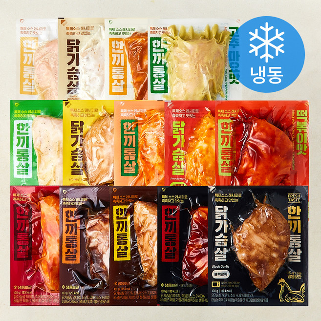 한끼통살 통살 소스 닭가슴살 14종 세트 (냉동), 100g, 1개입, 14개