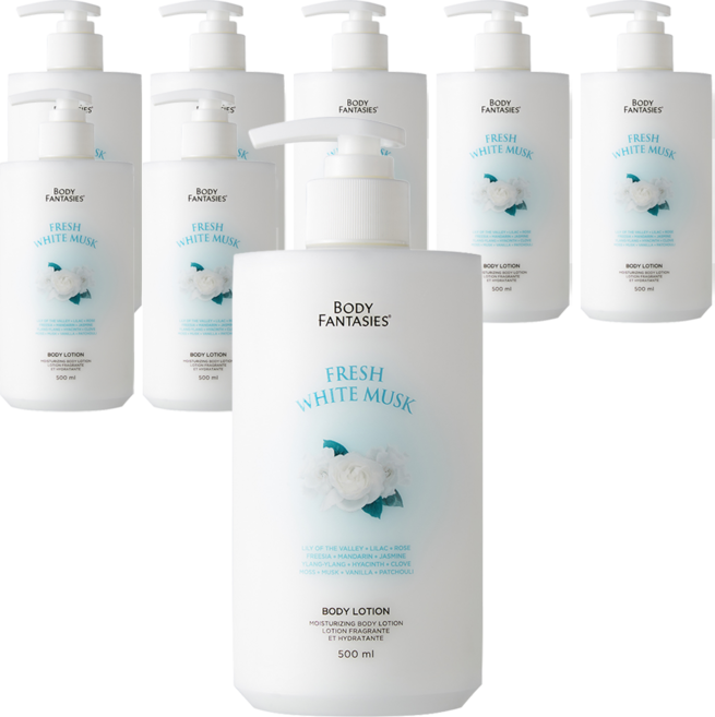바디판타지 모이스처라이징 바디로션 프레시 화이트 머스크, 8개, 500ml