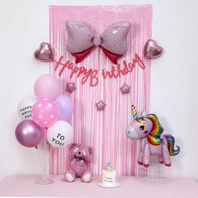 피앤비유니티 핑크 리본풍선 가랜드커튼 세트, 02 핑크유니콘, 1세트