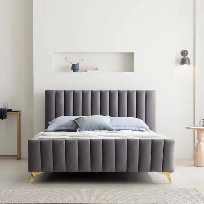 퍼니코 샤르망 앤틱 벨벳 침대 프레임 단품 방문설치, 퓨터 그레이