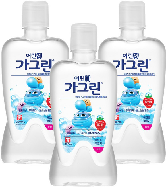 가그린 어린이용 구강세정제 딸기향 랜덤발송, 380ml, 3개