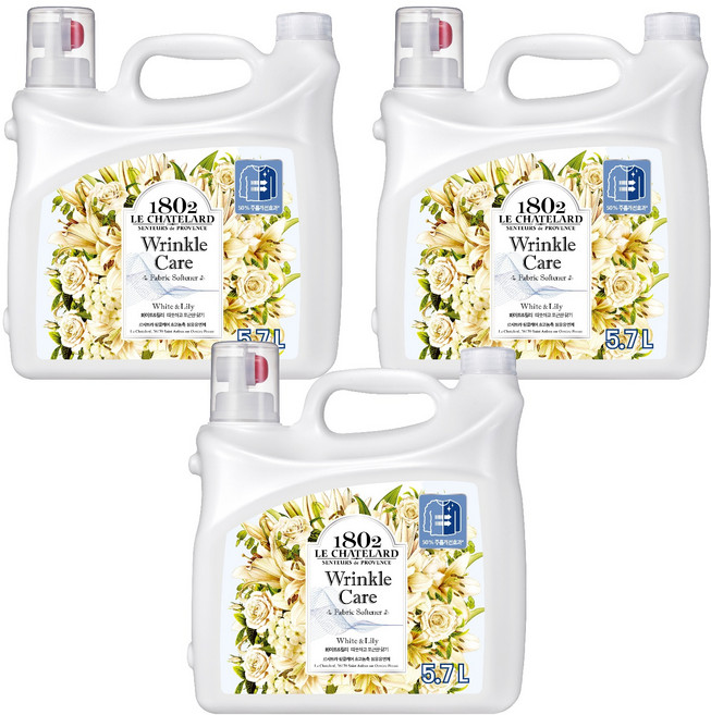 르샤트라1802 링클케어 초고농축 섬유유연제 화이트 릴리 본품, 5.7L, 3개