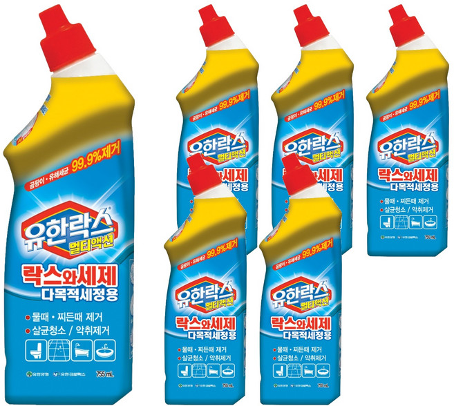 유한락스 멀티액션 락스와세제 다목적세정용, 6개, 755ml