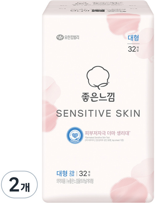 좋은느낌 센서티브스킨 생리대 날개형, 2개, 32개입, 대형