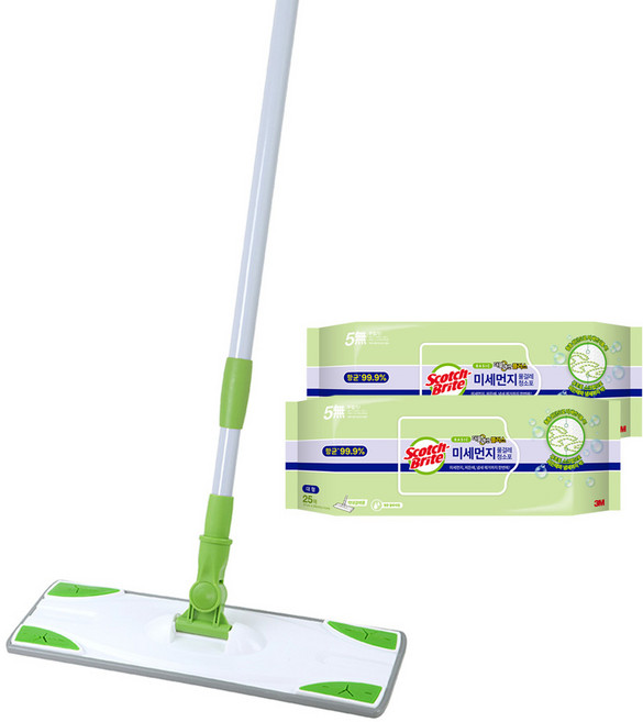 스카치브라이트 베이직 막대걸레 대형 + 베이직 더블액션 플러스 물걸레 청소포 대형 25매 x 2p, 1세트