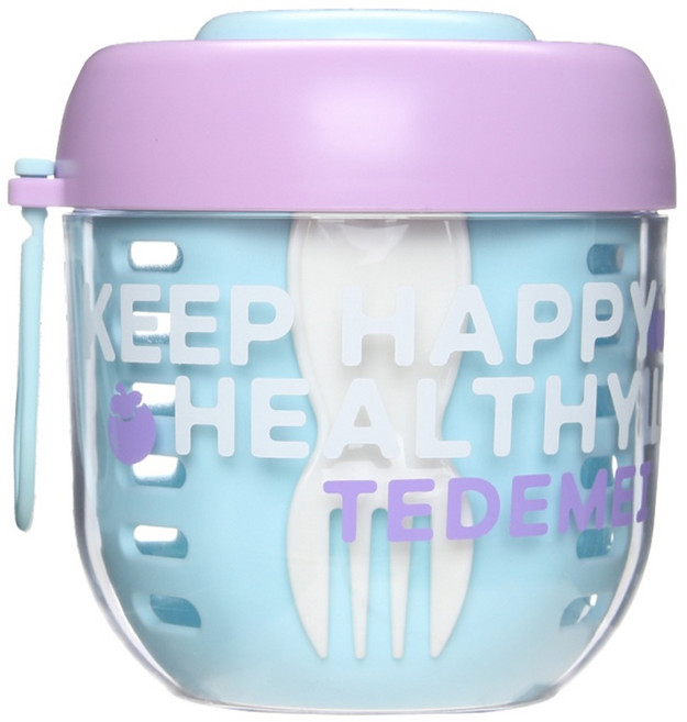 키텐실 샐러드팟 과일 1단 도시락통 + 소스통 + 포크 세트, 스카이퍼플, 1세트