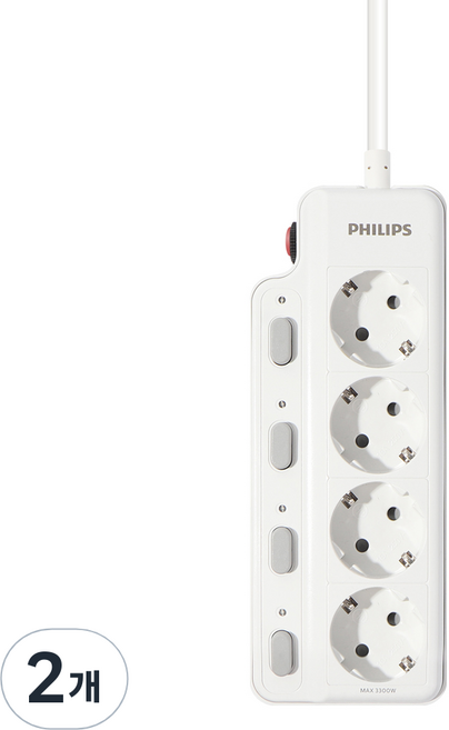 필립스 스위치 탑재 멀티콘센트 4구, 3m, 2개