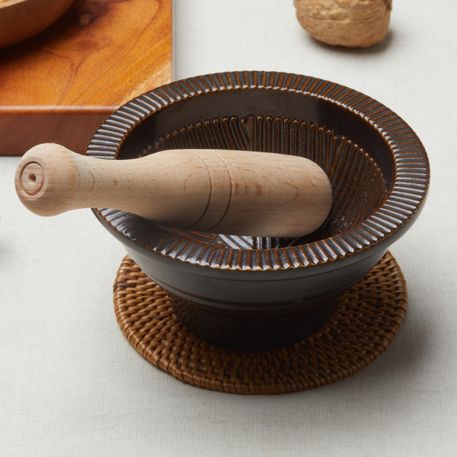 코멧 홈 도자기 깨 마늘갈이 미니 절구 + 방망이 세트, 1개