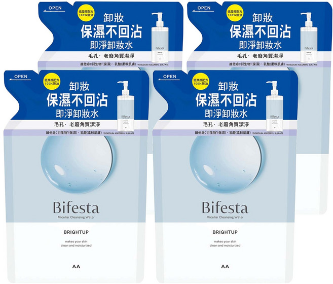 Bifesta 碧菲絲特 抗暗沉即淨卸妝水 補充包 保濕不回沾 輕鬆卸妝 柔滑輕拭 一擦即淨, 360ml, 4包