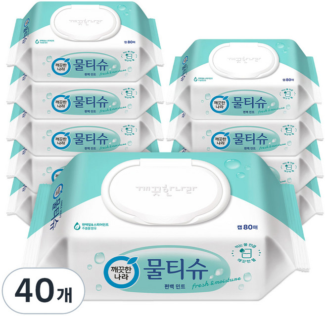 깨끗한나라 편백민트 물티슈 캡형, 80매, 40개
