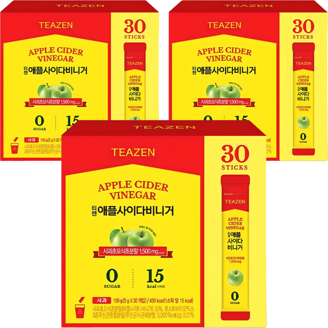 TEAZEN 茶禪 蘋果醋隨身包, 5g, 30條, 3盒