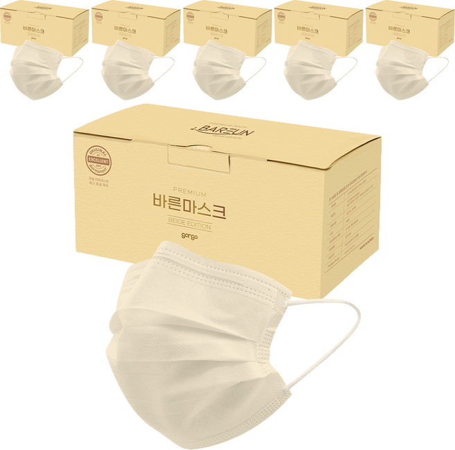 고르고 바른 마스크 대형 성인용, 50개입, 6개, 베이지