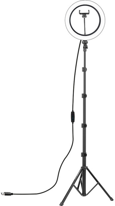 컴썸 링라이트 + 알루미늄 플립락 삼각대세트, LED-260(블랙), 1세트