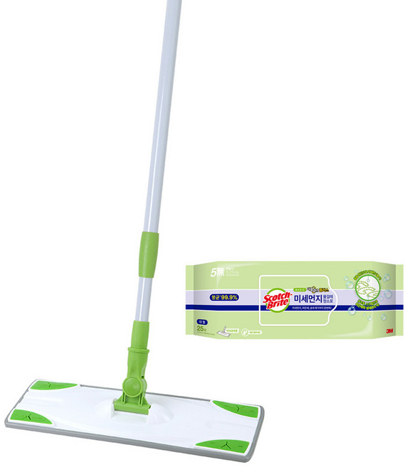 스카치브라이트 베이직 막대걸레 대형 + 더블액션 플러스 물걸레 청소포 대형 25매, 1세트