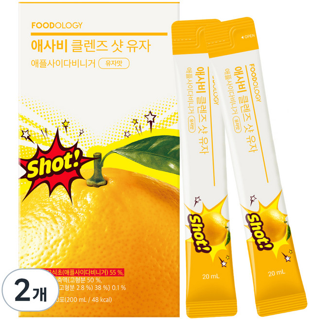 푸드올로지 당제로 고함량 애사비 클렌즈 샷 유자맛, 2개, 10회분