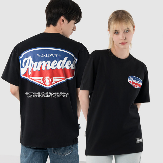 ARMEDES 20支棉藝術圖案透氣短袖T恤 AR-1002, 黑色