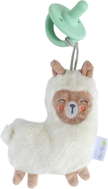 Itzy Ritzy 仿母親乳頭設計 柔軟矽膠安撫奶嘴, 0歲以上, 萌萌草泥馬 白色 + 棕色, 1個