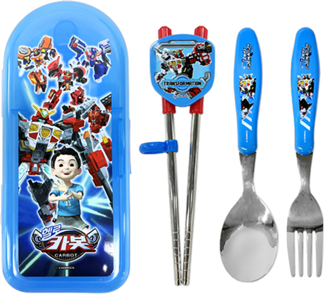 LE BARN Hello Carbot 全方位矯正筷子套組, 1個, 湯匙 + 筷子 + 叉子 + 收納盒, 藍色
