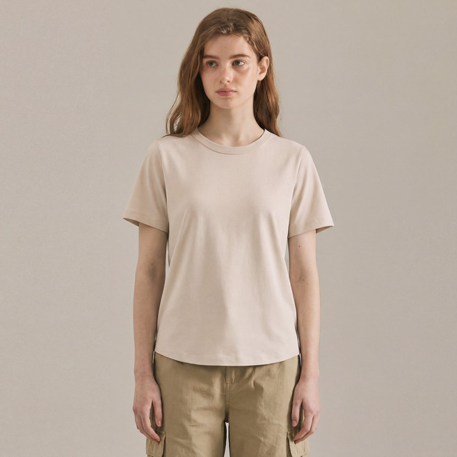 베이직하우스 여성용 통기성 프리미엄 40수 코튼 반팔 라운드넥 티셔츠 LATS0211